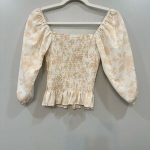 Paper Crane Cream Smocked Peplum Blouse size XS